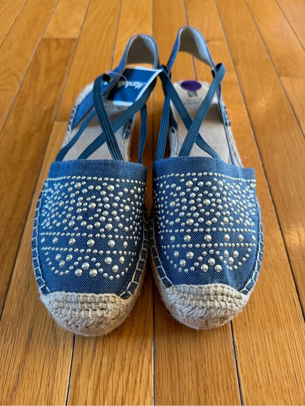NEW White Mountain Blue Highland Platform Espadrille Denim Sandals Studs Sz 8.5